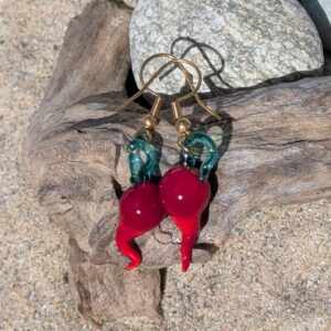 Boucles d’oreilles Piments rouges en verre de Murano