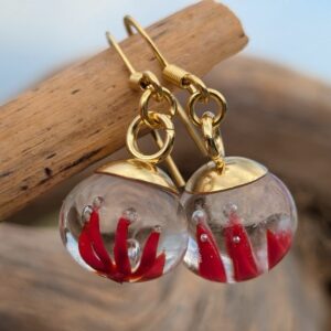 Boucles d'oreilles en perles de verre rouge, technique implosion
