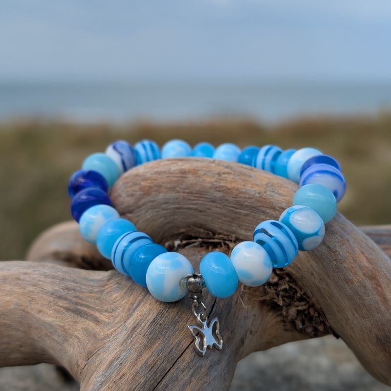 Bracelet en perles de verre bleu – 24 perles – Image 2