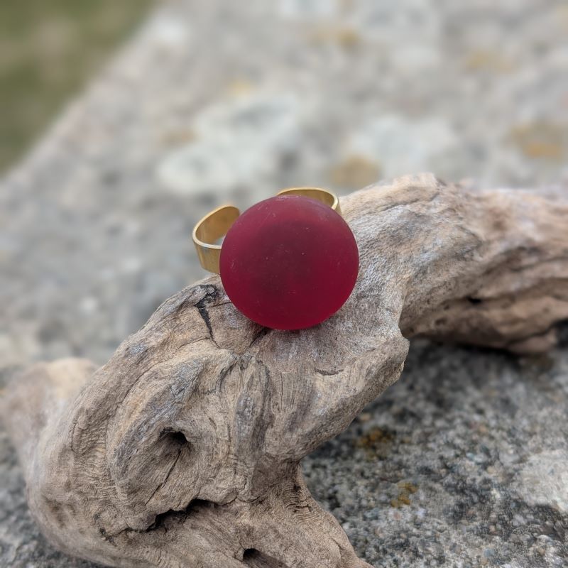 Bague en verre de Murano rouge dépoli – Image 3